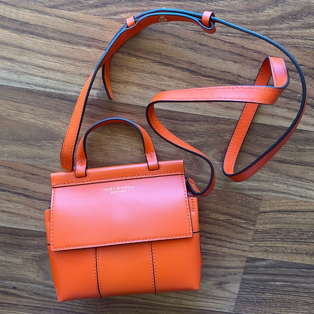 Tory Burch block t mini satchel orange.